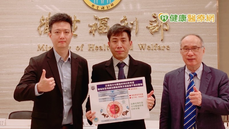  合照（左起）：國衛院免疫中心張程翔博士後研究員、高承源副研究員、梁賡義院長。