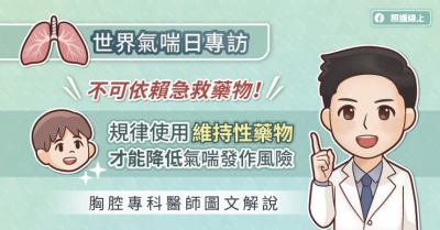 【世界氣喘日專訪】不可依賴急救藥物！規律使用維持性藥物，才能降低氣喘發作風險