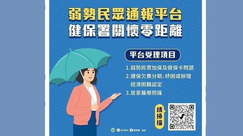 分署透過「弱勢民眾通報平台」或以電話、傳真等通報。健保署收到後立即啟動弱勢協助措施，與跨機關合作，及時援助弱勢民眾不漏接。