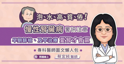 泡、水、高、貧、倦！慢性腎臟病警訊注意，早期篩檢、及早治療，愛腎才會贏