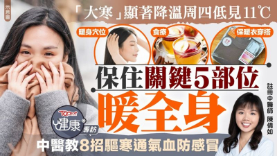 「大寒」顯著降溫周四低見11℃　中醫教保住關鍵5部位暖全身 8招驅寒通氣血防感冒