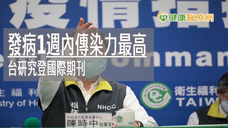 疾病管制署與台大公衛學院林先和教授團隊合作，利用台灣前100例COVID-19（新冠肺炎）確診病例及其密切接觸者的追蹤資料，發現確診者發病一週內病毒傳染力最高。