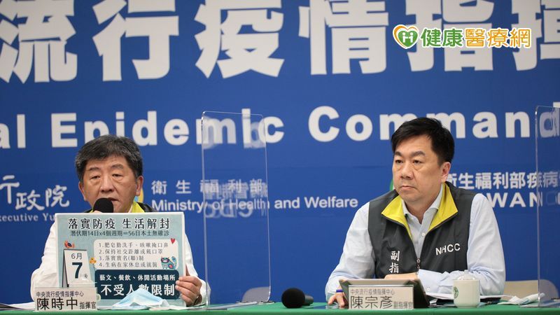 中央流行疫情指揮中心指揮官陳時中（左）指出，今日無新增病例，在落實防疫的情況下，生活將逐步解封。