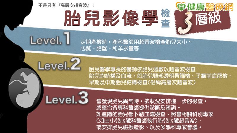 胎兒影像學檢查，可以分成Level 1, 2, 3三個層級。