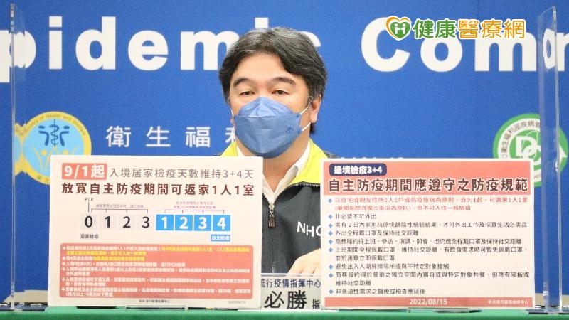 自今（2022）年9月1日起，入境檢疫措施維持3天居家檢疫及4天自主防疫，後4天自主防疫檢疫處所調整為「1人1室」。