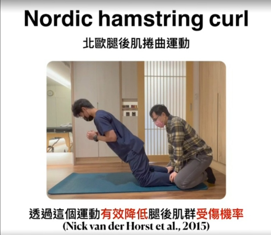 研究證實最有效的訓練動作為「北歐腿後肌捲曲運動」(Nordic exercise / Nordic hamstring curl)，惟難度較高，若無法執行可以硬舉、橋式入門