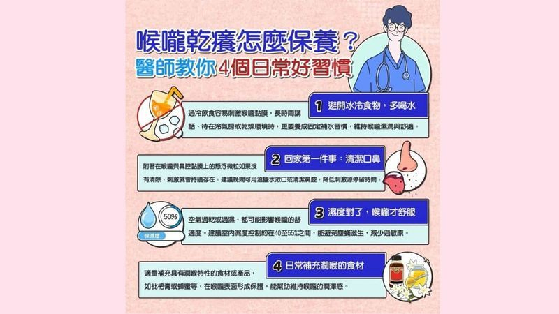 梅雨季喉嚨乾癢、反覆咳嗽？醫曝「5大日常保養方法＋潤喉食譜公開」喉嚨不再卡卡！