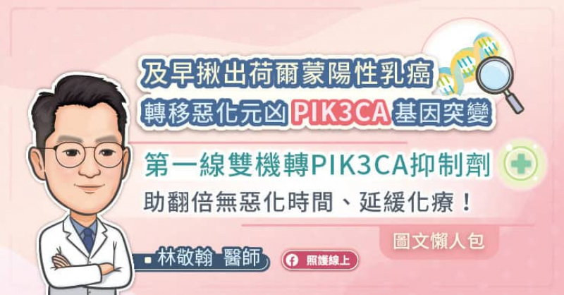 及早揪出荷爾蒙陽性乳癌轉移惡化元凶PIK3CA基因突變，第一線雙機轉PIK3CA抑制劑助翻倍無惡化時間、延緩化療！